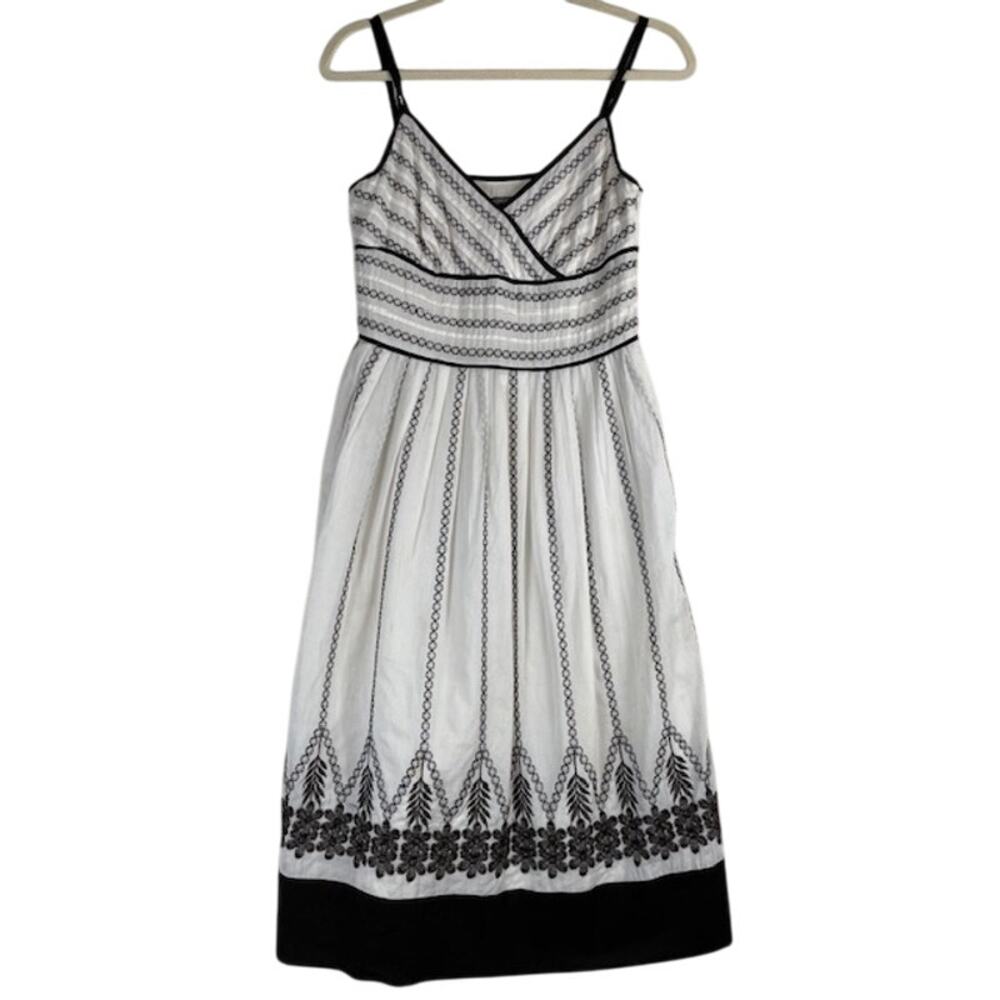 Ann Taylor vintage ivory & black embroidered midi dress.